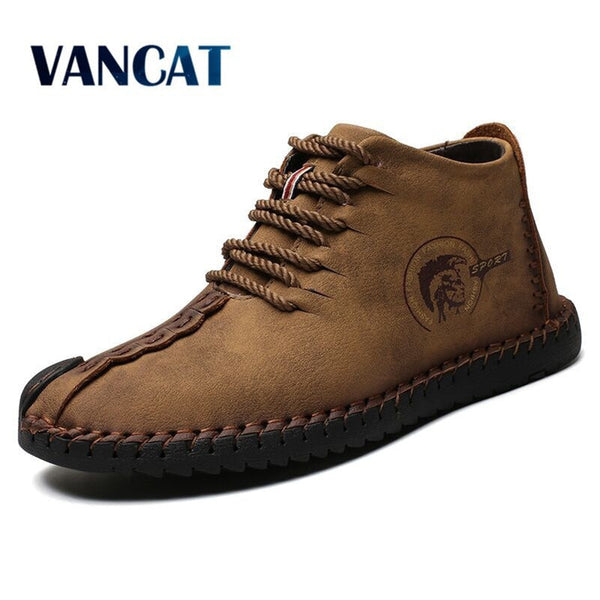 Vancat Fashion Men Boots High Quality Split Leather Ankle Snow Boots Shoes Warm Fur Plush Lace-Up Winter Shoes Plus size 38~48 - emixco