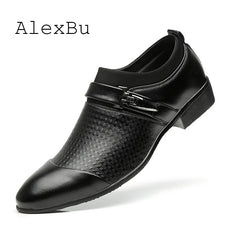 AlexBu Autumn Man Leather Shoes Slip On Flats Oxford Business Office Formal Wedding Shoe Pointed Toe Men Dress Leather Shoes - emixco
