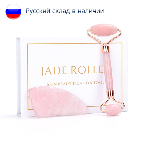 Natural Rose Jade roller Face Massage Crystal Stone Jade Massager Crystal Roller Skin Face Roller Wrinkle Removal Massage Roller - emixco