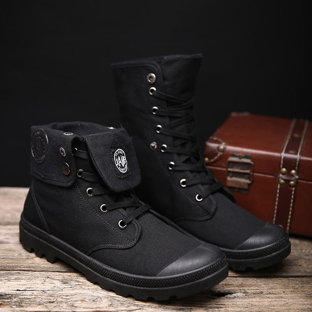 Men Military Boots 2019 Outdoor Fashion Canvas High Top Shoes Men Casual Shoes Ankle Boots Black Chelsea Boots Zapatos De Hombre - emixco