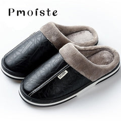 Men's slippers Winter slippers Non slip Indoor Shoes for men leather Big size 49 House shoe Waterproof Warm Memory Foam Slipper - emixco