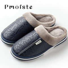 Men's slippers Winter slippers Non slip Indoor Shoes for men leather Big size 49 House shoe Waterproof Warm Memory Foam Slipper - emixco