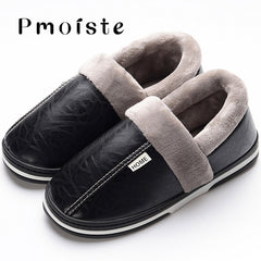 Men's slippers Winter slippers Non slip Indoor Shoes for men leather Big size 49 House shoe Waterproof Warm Memory Foam Slipper - emixco