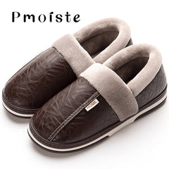 Men's slippers Winter slippers Non slip Indoor Shoes for men leather Big size 49 House shoe Waterproof Warm Memory Foam Slipper - emixco