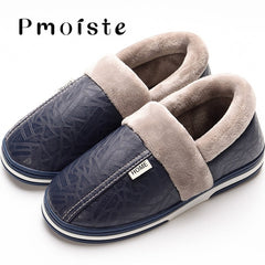 Men's slippers Winter slippers Non slip Indoor Shoes for men leather Big size 49 House shoe Waterproof Warm Memory Foam Slipper - emixco