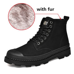 Black Warm Winter Men Boots Genuine Leather Ankle Boots Men Winter Work Shoes Men Military Fur Snow Boots for Men Botas JKPUDUN - emixco