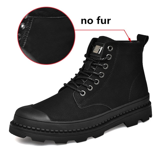 Black Warm Winter Men Boots Genuine Leather Ankle Boots Men Winter Work Shoes Men Military Fur Snow Boots for Men Botas JKPUDUN - emixco