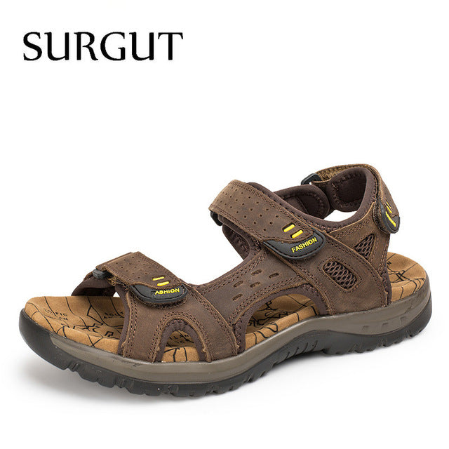 SURGUT Hot Sale New Fashion Summer Leisure Beach Men Shoes High Quality Leather Sandals The Big Yards Men's Sandals Size 38-48 - emixco
