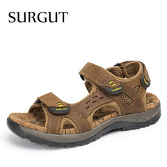 SURGUT Hot Sale New Fashion Summer Leisure Beach Men Shoes High Quality Leather Sandals The Big Yards Men's Sandals Size 38-48 - emixco