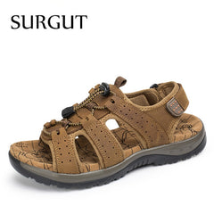 SURGUT Hot Sale New Fashion Summer Leisure Beach Men Shoes High Quality Leather Sandals The Big Yards Men's Sandals Size 38-48 - emixco