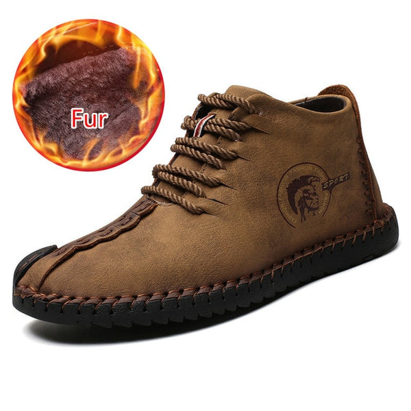 Vancat Fashion Men Boots High Quality Split Leather Ankle Snow Boots Shoes Warm Fur Plush Lace-Up Winter Shoes Plus size 38~48 - emixco