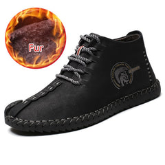 Vancat Fashion Men Boots High Quality Split Leather Ankle Snow Boots Shoes Warm Fur Plush Lace-Up Winter Shoes Plus size 38~48 - emixco