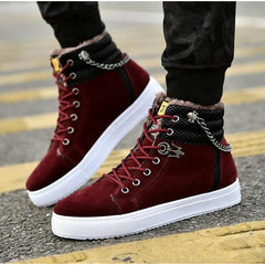 High Quality Men Vulcanized shoes New High Top Canvas Casual shoes Men Autumn Leather Sneakers Metal Chain Plus Size Male Flats - emixco