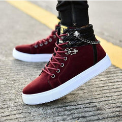 High Quality Men Vulcanized shoes New High Top Canvas Casual shoes Men Autumn Leather Sneakers Metal Chain Plus Size Male Flats - emixco
