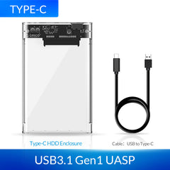 ORICO HDD Case 2.5 inch Transparent SATA to USB 3.0 3.1 Hard Disk Case Tool Free 5Gbps 4TB UASP Type C SSD HDD Enclosure 10Gbps - emixco
