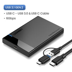 Ugreen HDD Case 2.5 SATA to USB 3.0 Adapter Hard Drive Enclosure for SSD Disk HDD Box Type C 3.1 Case HD External HDD Enclosure - emixco