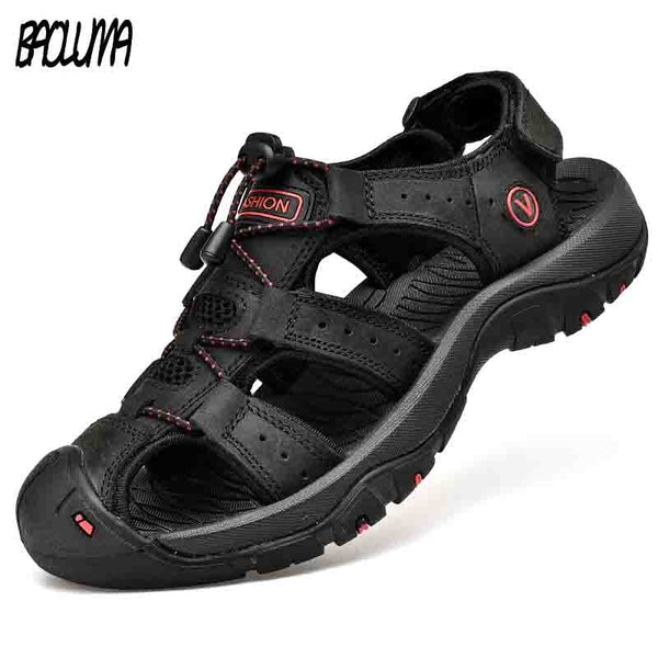 Classic Men's Sandals Summer Soft Sandals Comfortable Men Shoes Genuine Leather Sandals Big Size Soft Outdoor Men Roman Sandals - emixco