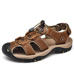 Classic Men's Sandals Summer Soft Sandals Comfortable Men Shoes Genuine Leather Sandals Big Size Soft Outdoor Men Roman Sandals - emixco