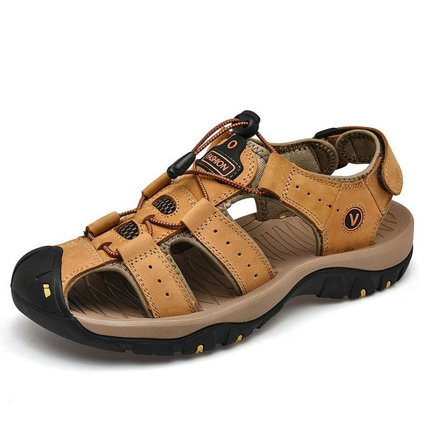 Classic Men's Sandals Summer Soft Sandals Comfortable Men Shoes Genuine Leather Sandals Big Size Soft Outdoor Men Roman Sandals - emixco