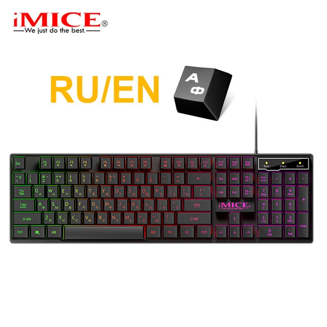 Gaming keyboard Gamer keyboard with backlight USB 104 Rubber keycaps RGB Wired Ergonomic Russian keyboard For Tablet Computer - emixco