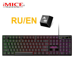 Gaming keyboard Gamer keyboard with backlight USB 104 Rubber keycaps RGB Wired Ergonomic Russian keyboard For Tablet Computer - emixco