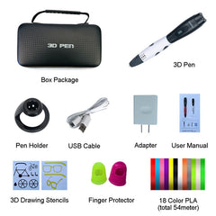 Smafox 3d caneta com 18 cores 54 metro pla filamento impressão caneta apoio abs e pla crianças diy desenho caneta com display lcd - emixco