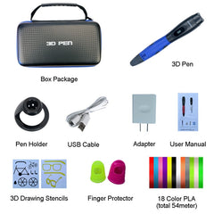 Smafox 3d caneta com 18 cores 54 metro pla filamento impressão caneta apoio abs e pla crianças diy desenho caneta com display lcd - emixco