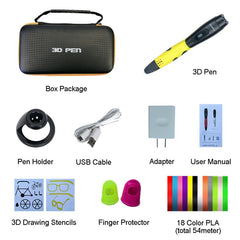 Smafox 3d caneta com 18 cores 54 metro pla filamento impressão caneta apoio abs e pla crianças diy desenho caneta com display lcd - emixco