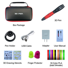Smafox 3d caneta com 18 cores 54 metro pla filamento impressão caneta apoio abs e pla crianças diy desenho caneta com display lcd - emixco