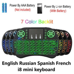 2.4g i8 mini teclado sem fio backlit mouse ar inglês russo espanhol francês controle remoto para android caixa de tv - emixco
