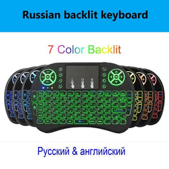 2.4g i8 mini teclado sem fio backlit mouse ar inglês russo espanhol francês controle remoto para android caixa de tv - emixco