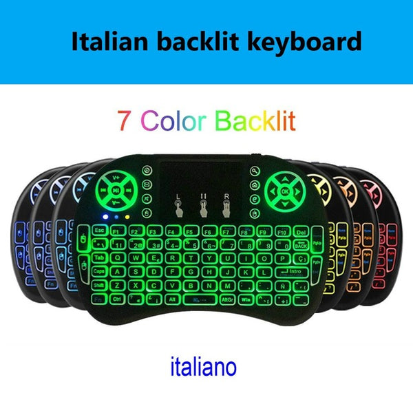 2.4g i8 mini teclado sem fio backlit mouse ar inglês russo espanhol francês controle remoto para android caixa de tv - emixco