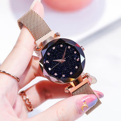 Top Brand Star Watch For Women Rose Gold Mesh Magnet Starry Sky Quartz Wristwatch Gradient Ladies Wrist Watches relogio feminino - emixco