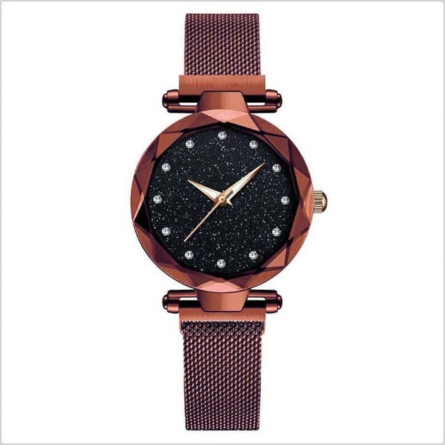 Top Brand Star Watch For Women Rose Gold Mesh Magnet Starry Sky Quartz Wristwatch Gradient Ladies Wrist Watches relogio feminino - emixco