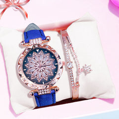 Luxury Women Watches Bracelet set Starry Sky Ladies Bracelet Watch Casual Leather Quartz watch Wristwatch Clock Relogio Feminino - emixco