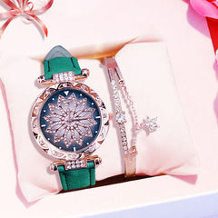 Luxury Women Watches Bracelet set Starry Sky Ladies Bracelet Watch Casual Leather Quartz watch Wristwatch Clock Relogio Feminino - emixco