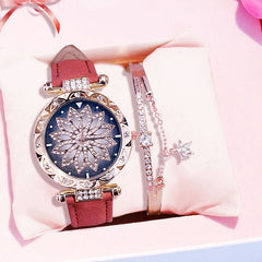 Luxury Women Watches Bracelet set Starry Sky Ladies Bracelet Watch Casual Leather Quartz watch Wristwatch Clock Relogio Feminino - emixco