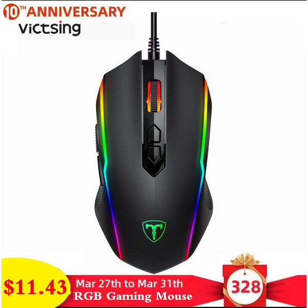VicTsing filaire souris de jeu rvb 8 boutons programmables 7200 DPI réglable souris de jeu optique souris ergonomique avec bouton de feu - emixco