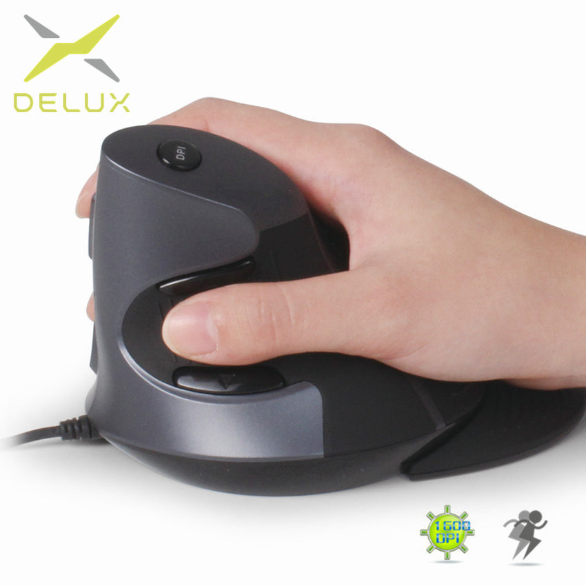 Delux M618 Ergonomic Office Vertical Mouse 6 Buttons 600/1000/1600 DPI Optical Right Hand Mice with Wrist mat For PC Laptop - emixco