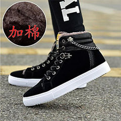 High Quality Men Vulcanized shoes New High Top Canvas Casual shoes Men Autumn Leather Sneakers Metal Chain Plus Size Male Flats